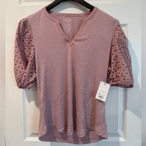 NWT Nine West XL Mauve Eyelet Sleeve Blouse